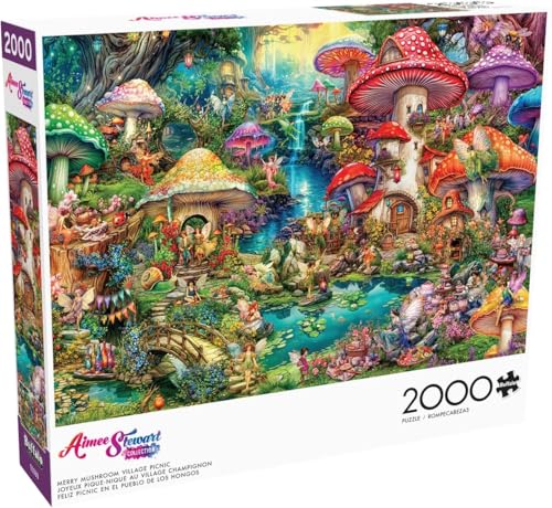 Buffalo Games - Aimee Stewart - Merry Mushroom Village Picnic - 2000 Piece Jigsaw Puzzle for Adults Challenging Puzzle Perfect for Game Nights - Finished Size is 38.50 x 26.50