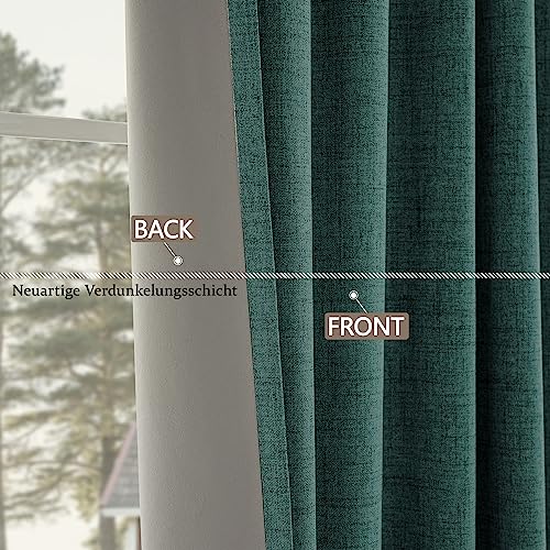 CUCRAF Vorhang 100% Blickdicht Leinen Gardinen mit Ösen Verdunklungsvorhänge Gardinen Waldgrün H229 x B229 cm 2er Set… – Ansicht 5