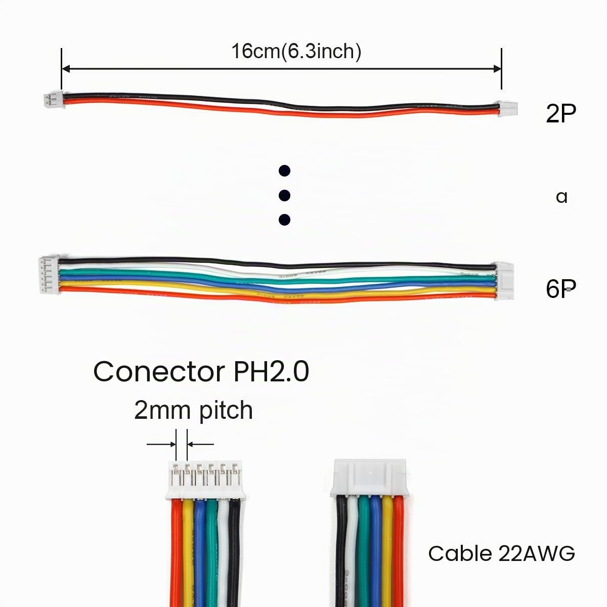 Kit de cable preengarzado PH2.0 JST compatible para batería JJRC H36 Blade Inductrix Tiny Whoop Arduino mkr1010 MKR Zero MKR Vidor 4000