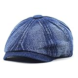 BAOZENGMUY Barett Baskenmützen Für Herren Denim Newsboy Cap Herren Damen Baumwolle Acht Panel Hut Damen Caps Blau Retro Hüte Herren Barett M(56-58Cm) Dunkelblau