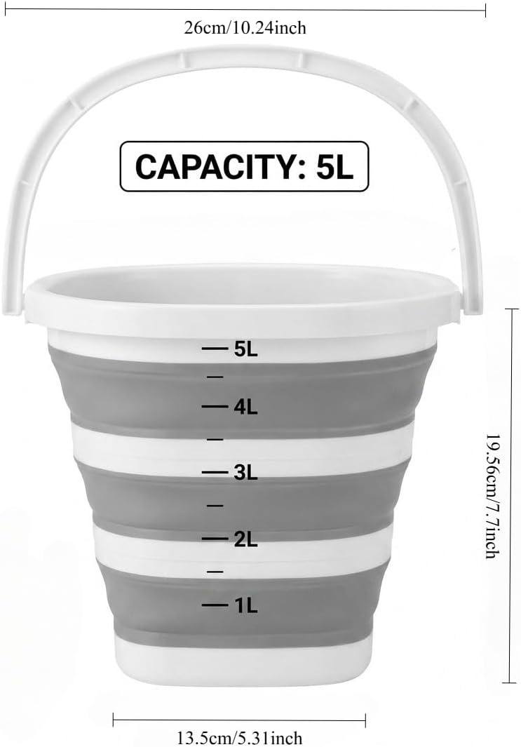 Collapsible Bucket with Handle - Durable Leak-Proof & Ultra-Portable Small Bucket for Camping, Gardening & Beer Ice Bucket - 5L Foldable Water Container for Outdoor, Home, Party Use