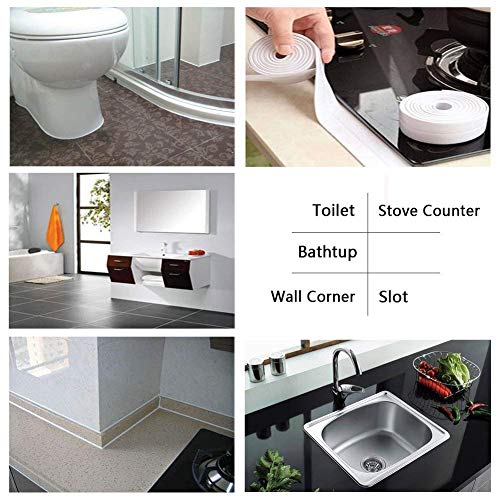 Caulk Strip, 2 Pack Bathtub PE Sealing Tape Self Adhesive Sealant Caulk Tape Toilet Kitchen Shower Bathroom Wall Sealing Strip Trim White 38mmx3.2m - Thumbnail 6