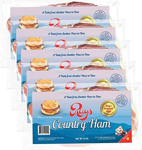 Ray’s Country Ham (3.75 lb) – 5 × 12 oz Packs | The Real Thing | Authentic Blue Ridge Mountain Dry-Cured | 2 Center Slices & End Cuts | Best Value