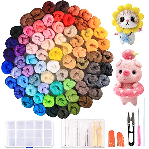 Habbi Wool Roving Kit - 72 Colors Needle Felting Wool Roving Yarn Set