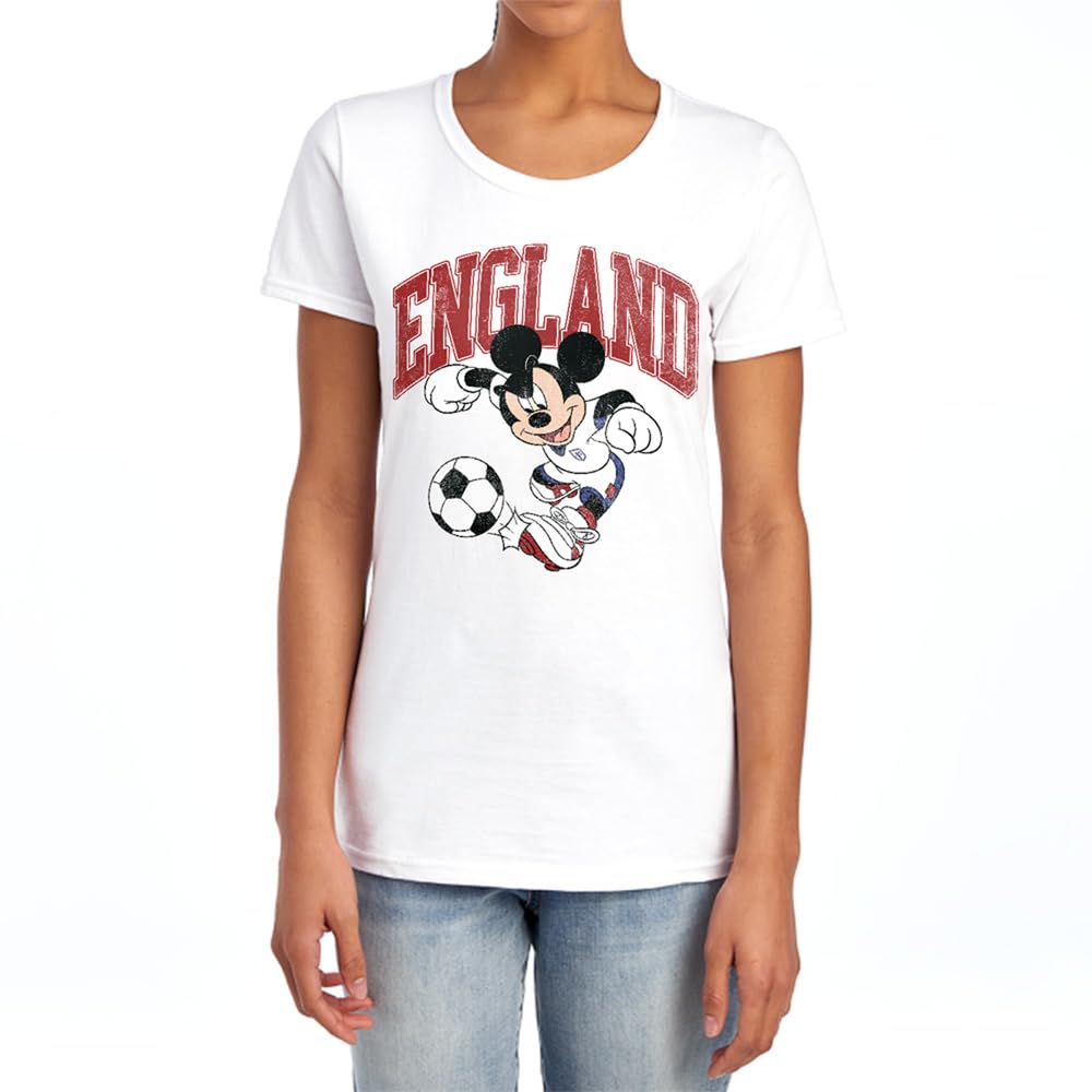 Disney Mickey Mouse England Football Womens T Shirt, White, XXL