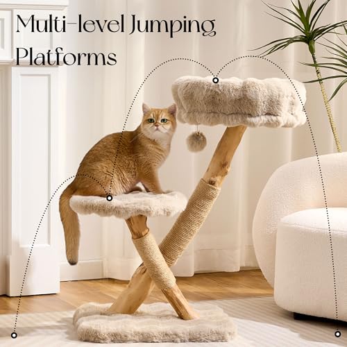 Árbol para gatos de madera natural sólida 32.67 in miniatura 2