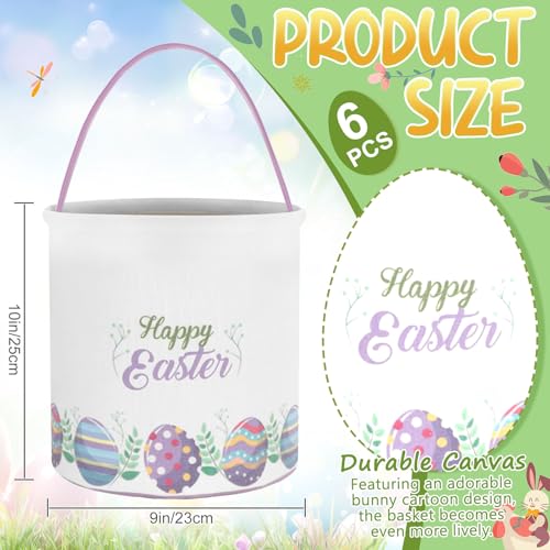 Image of Honeydak 6 PCS Colorful Eggs Bunny Canvas Basket for Kids Carry Tote