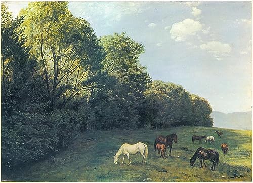 Toile Paysage avec des chevaux au pâturage Hans Thoma 60x90cm