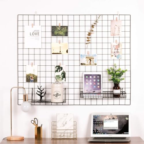 Kaforise Black Wire Mesh Wall Grid Panel 39.4'×31.5', Large Metal Photo Display & Vision Board, Kitchen Wall Organizer, Dorm Bedroom Home Office Decor