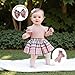 Awwpiely Newborn Baby Girl Holiday Outfit Long Sleeve Plaid Skirt Romper Dress Headband Socks Set Fashion Fall Winter Clothes (Pink, 12-18 Months)