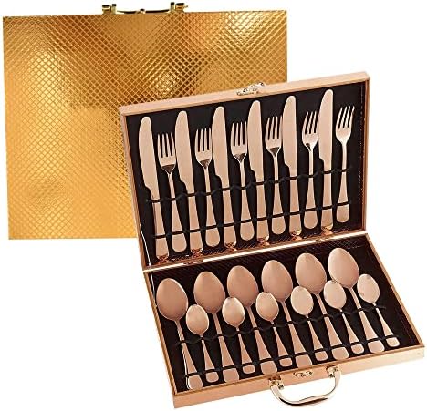 24 Copper Stainless Steel Flatware Set – Color, Silverware, Dinnerware, Utensils Knives Forks Spoons Modern Utensils For Kitchen Décor Cooking Accessories Decorative Plates Dishwasher Safe