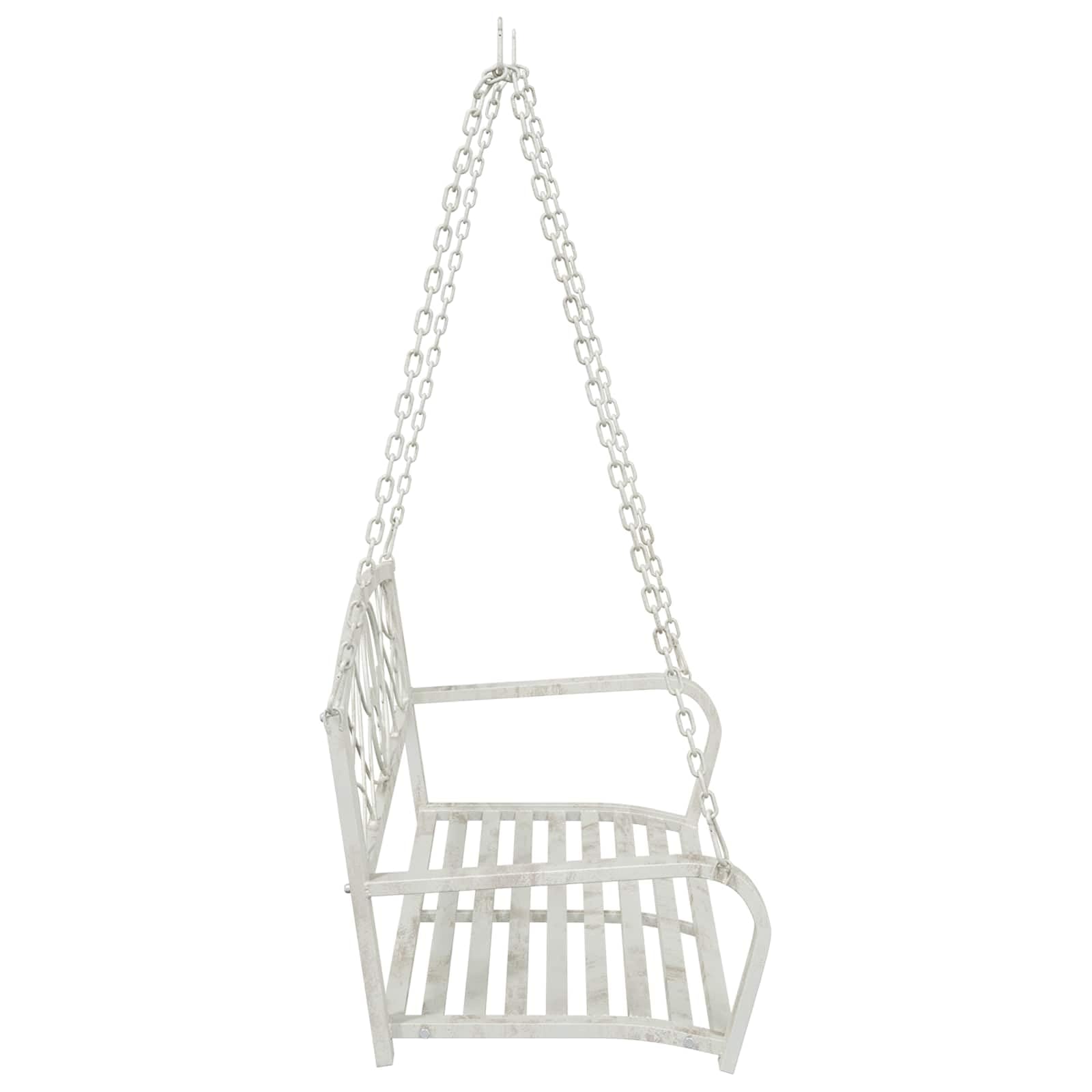 Schaukelbank Stahl Antik Weiß 110,5 x 59 x 55 cm Gartenschaukel für Terrasse und Garten mit wetterfestem Metallgestell und bequemer Sitzfläche zum Relaxen im Outdoor-Bereich