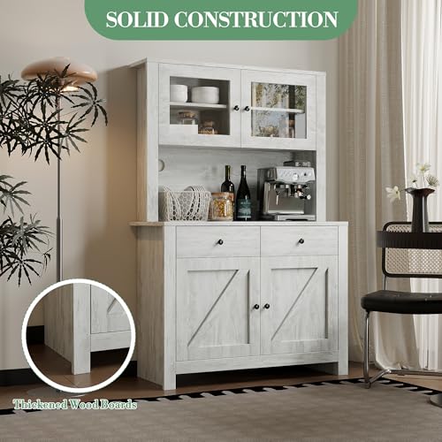 Image of IDEALHOUSE Modern Kitchen Pantry Cabinet, Microwave Storage Stand, Engineered Wood Food Organizer Cabinet with Multi Compartments, for Home Kitchen Dining Area, Gray