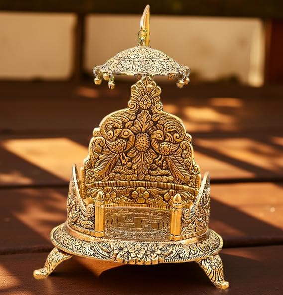 A&S Ventures Metal Singhasan Oval Shape Metal Singhasan Oval Shaped for Lord Krishna Idols - Gold Plated Ladoo Gopal Pooja Chowki for Temple Mandir Puja (17 cm)-image-37