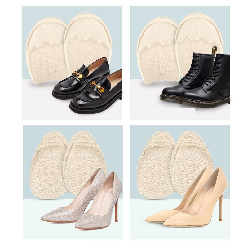 Image of Insert Shoes for Women - 2 Pairs Cushions for Ball of Foot & Heel Inserts- Non-Slip Beige Inserts for Pain Relief - Ideal for Sneakers, Work Shoes, Flats & High Heels
