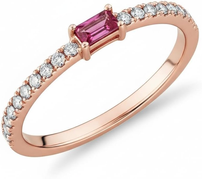 Choose Your Color 18K Rose Gold Plated Half Eternity Band Ring Stone Wedding Jewelry Beautiful Birthstone Gift Daily Wear, Office Wear, Party Wear for Women and Ring Size : 4 to 13