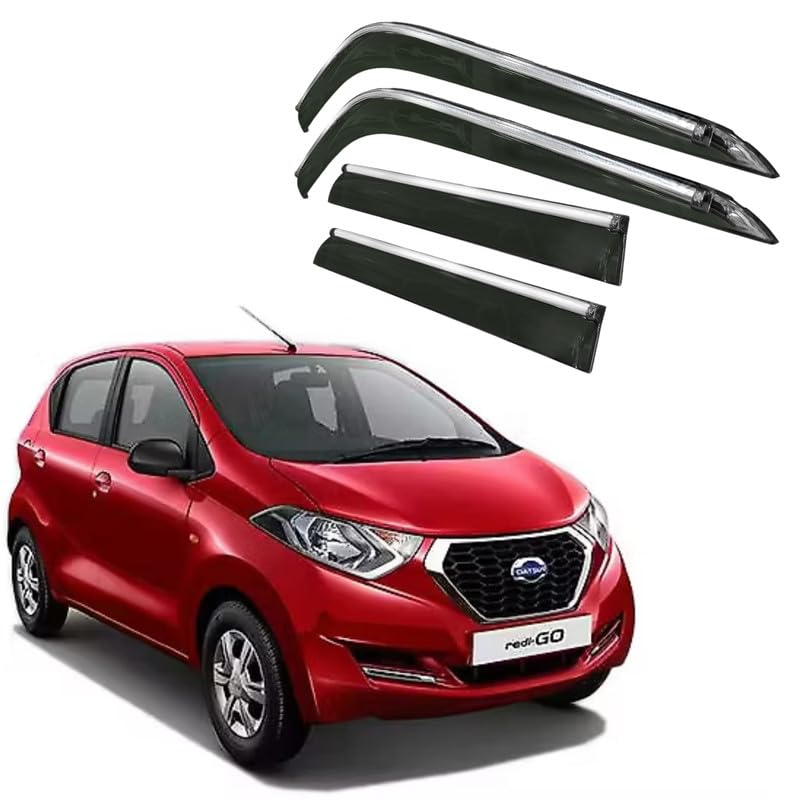 Image of CAR SAAZ Side Door Visors for Redi-Go (2020-2022)(Set of 4Pcs)|Chrome Lined Rain Guards, Polycarbonate, Smoke Finish
