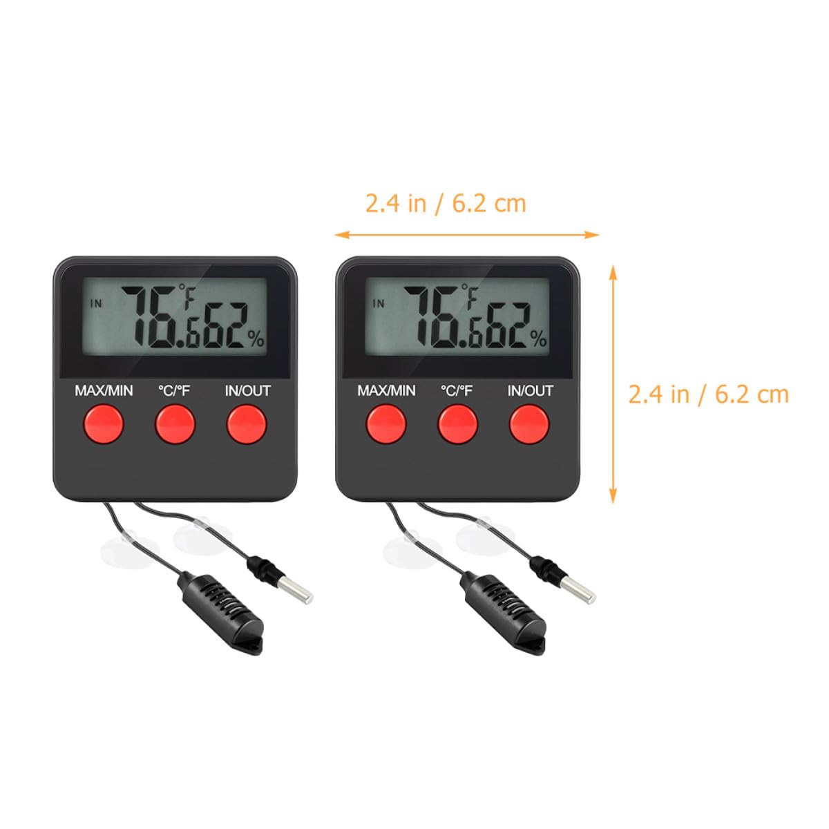 Termómetro Digital para Reptiles Medición de Humedad, 2 Piezas | Abs Negro, Bordes Redondeados y Soporte Trasero, para Caja de Reptiles y Caja de Incubación