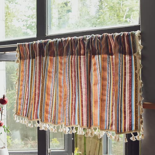 Panel de cortina semiopaco estilo bohemio con borlas decorativas de lino 2