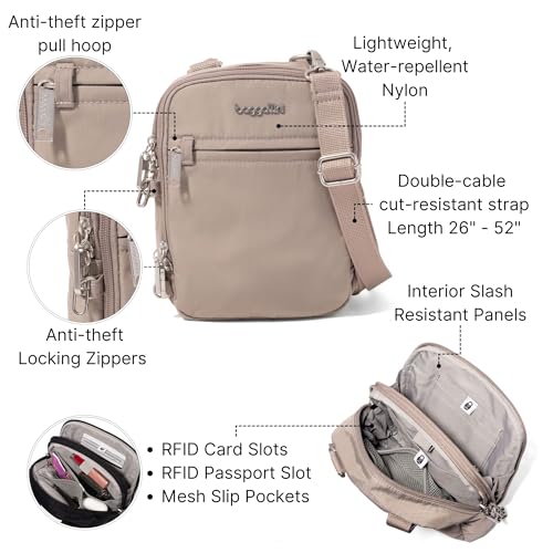 Image of Baggallini Securtex Anti-theft Mini Everything Crossbody Bag, 6.3 inchx8.25 inch Rfid, Locking Zippers & Cut-resistant Strap