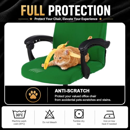 Image of Elastic Computer Chair Cover with Durable Zipper - Protective Removable Washable Universal Office Desk Chair Seat Slip Cover - Stretchy Soft Anti-dust Desk Chair Seat Protector for Pets, Green