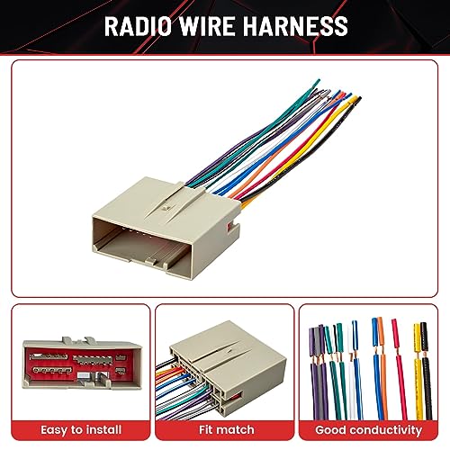 RED WOLF Car Stereo Wiring Harness Compatible with Ford 2003-Up F150 Focus Explorer Lincoln MKX, for 2006-2008 Hyundai Sonata Install Aftermarket Radio CD Player Receiver Cable Wire Connector Plug - Image 4