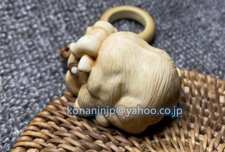 根付 提げ物 仏手柑・人物 2点 鹿角 彫刻 根付 提げ物 仏手柑・人物 2点