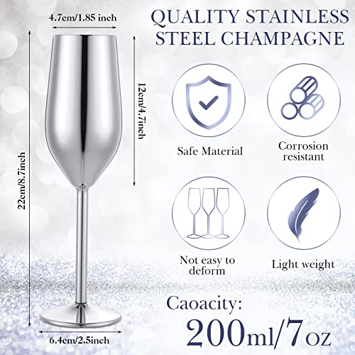 Purpeak 12 Packs Stainless Steel Champagne Glasses Silver Unbreakable Champagne Flutes Set 7 Oz Stemmed Champagne Glasses For Wedding Indoor Outdoor Birthday Party Supplies #TOP1