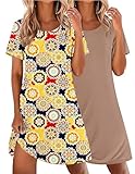Ekouaer 2 Pack Nightgowns for Women Sleepshirt Short Sleeve Night Shirts Soft Sleep Dress Classic NightDress (Mandala+Camel, XX-Large)