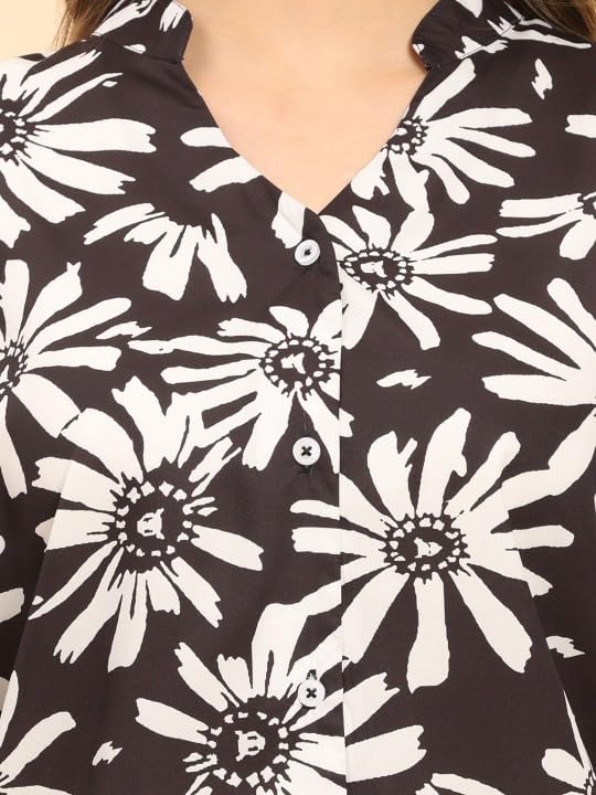 Image of Trendy Queen Printed Straight Mandarin Neck Shirt for Women's | Tops for Woman Shirts | Shirt for Women Stylish Western (SD775 S)