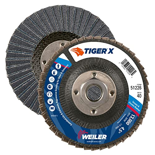 Image of Weiler 51226 Tiger X Flap Disc, Ceramic and Zirconia Alumina, Flat, Phenolic Backing, 40 Grit, 4-1 /2 inch, 5 /8-11 inch Arbor Hole (Pack of 10)