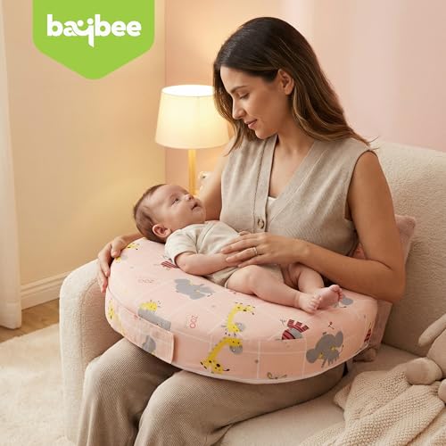 Image of BAYBEE Feeding Pillow for New Born Baby with Foldable Breastfeeding Cover | Ergonomic Feeding Cover for Nursing Mom with Adjustable Velcro | Nursing Pillow with Removable & Washable Covers (Pink)
