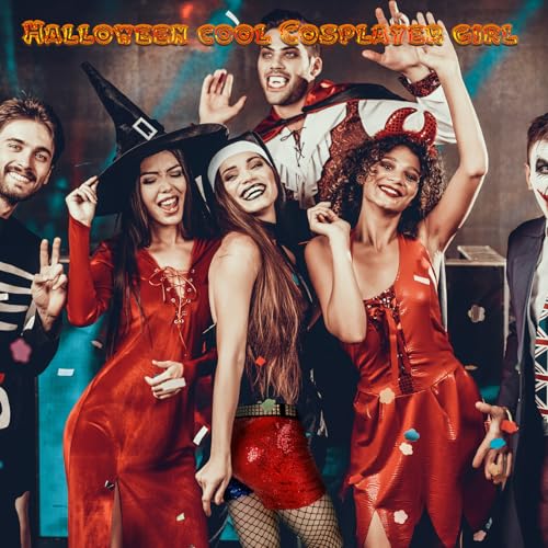 ramede 3 peças fantasia de Halloween vermelho e azul lantejoulas shorts booty cintura alta padrão ar