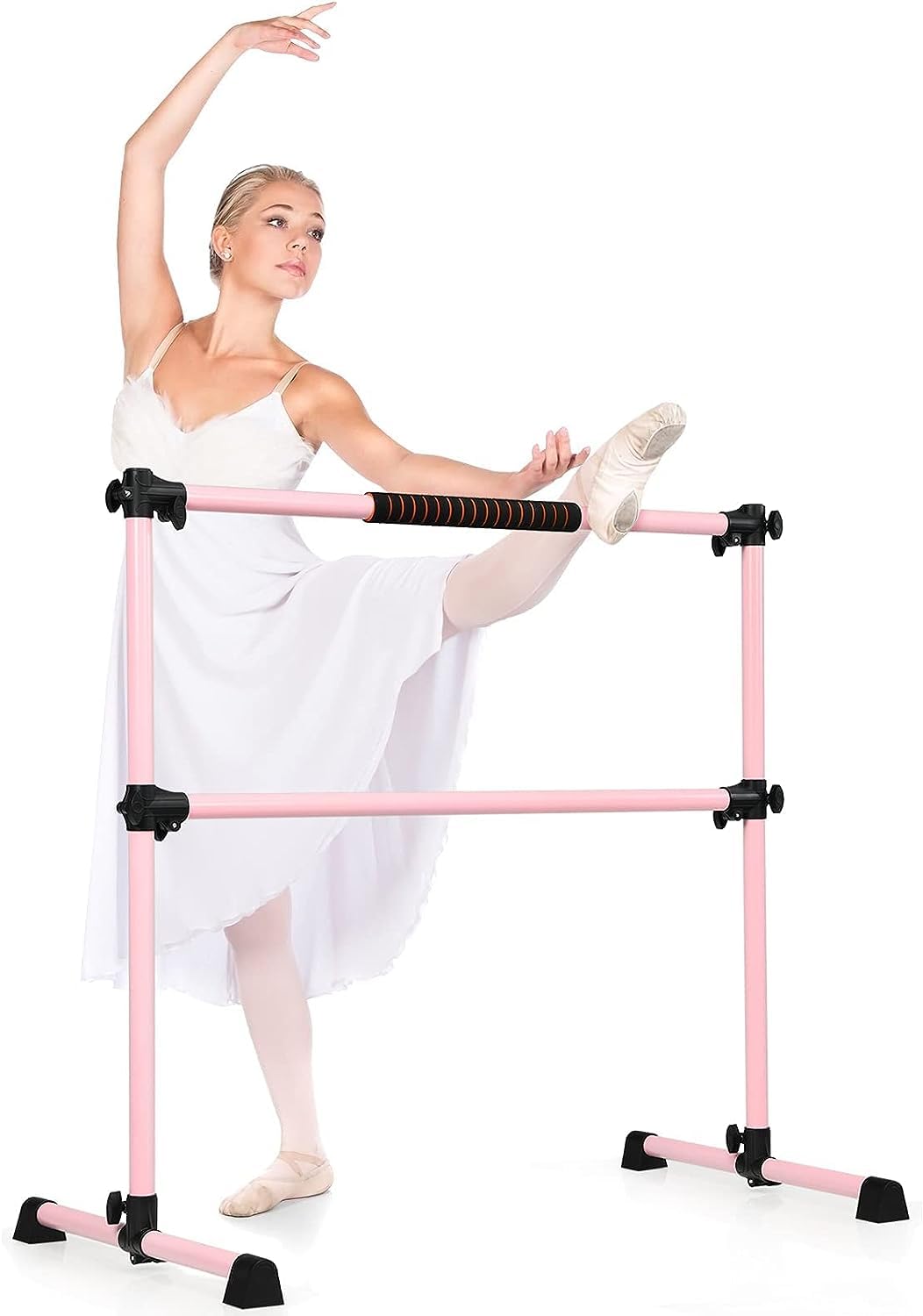GYMAX Barra de Ballet Independiente Móvil Altura Regulable Barra de Estiramiento Desmontable Barra de Ballet de Hierro Carga hasta 100 kg