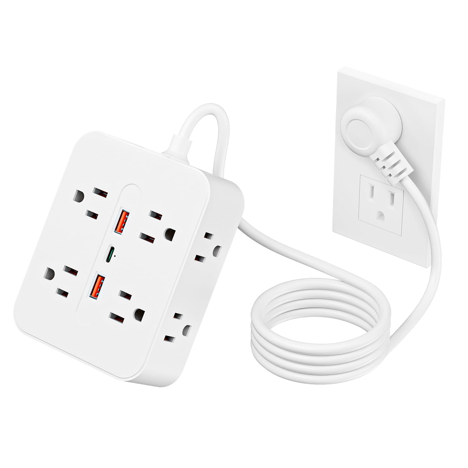 Surge Protector Power Strip - 8 Outlets with 3 USB Charging Ports,Multi Plug Outlet Extender, 5Ft Braided Extension Cord, Wall Mount Desk USB Charging Station for Home Office