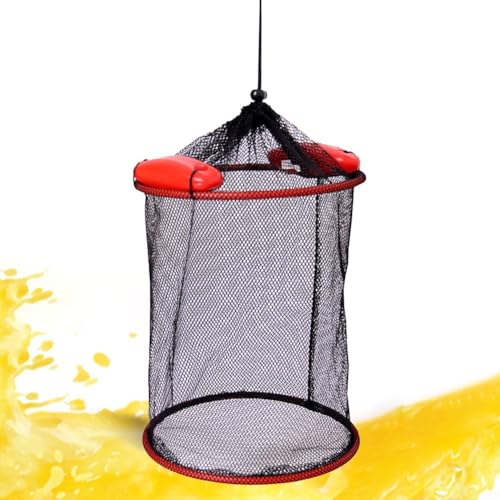 Yuanpgky Piège à appât pliable en maille avec panier flottant pour poissons vivants, filet en nylon avec cadre flexible, compatible avec l'eau douce et salée, 25 x 30 cm