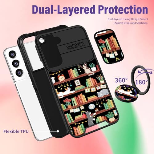Funermei for Samsung Galaxy S21 FE 5G Case with Ring Stand, Cat Bookshelf by Funermei - Used condition - Image 4