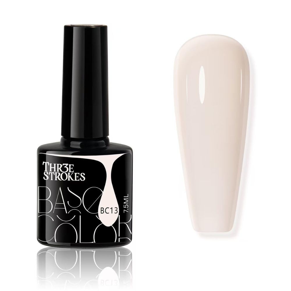 THR3E STROKES Gel Nail Polish LED UV Gel Soak Off Clear Nude Pink French Manicure Light Pink Jelly Nail GelPolish Varnish Curing Requires 1pcs 7.5ml for Home Salon Nail Art DIY (BC13)