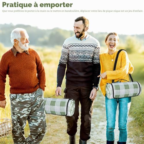 Ergohortus Couverture de Pique Nique, 200 x 200cm Tapis de Plage, Vert – vue 5