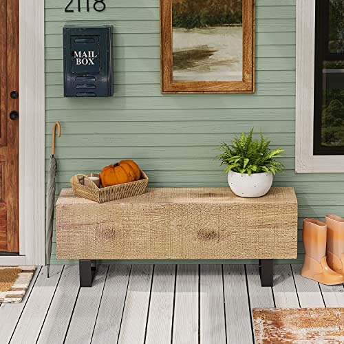 Cosiest Patio Log Bench, Rectangular Mgo Garden Bench, 48.4 X 11.8” Outdoor Bench, Rustic Bench For Yard Or Lawn(Light Oak) #TOP7