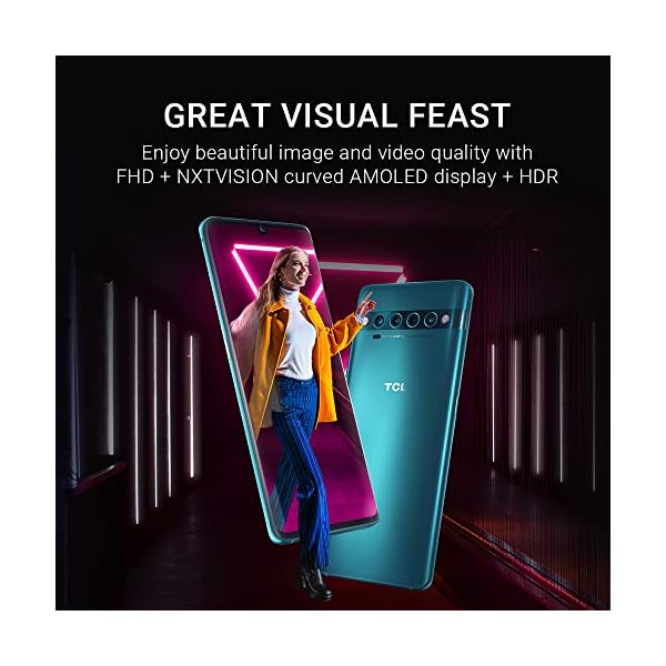 TCL 10 Pro Unlocked Android Smartphone with 6.47" AMOLED FHD + Display, 64MP Quad Rear Camera System, 128GB+6GB RAM, 4500mAh Fast Charging Battery - Forest Mist Green