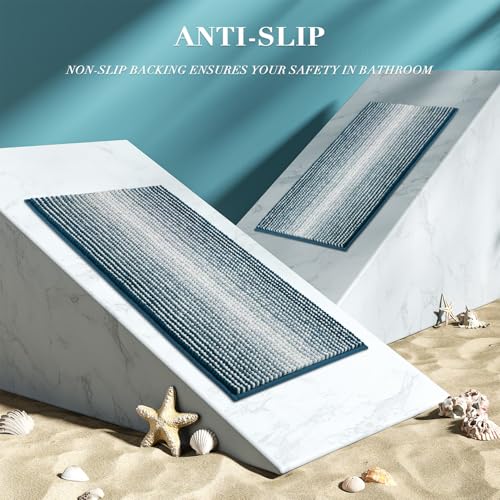 BSICPRO Bathroom Rugs and Mats Sets, 2 Piece Thick Absorbent Chenille Bath Mat Rug Set Non Slip, Soft Shaggy Bath Room Floor Mats for Bathroom, Machine Washable (Teal, 24" x 70" Plus 20" x 32")