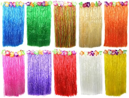 Long Hawaiian Hula Skirt 80Cm With Flowers Luau Fancy Dress Beach Party Costume - 10 Colours Available
