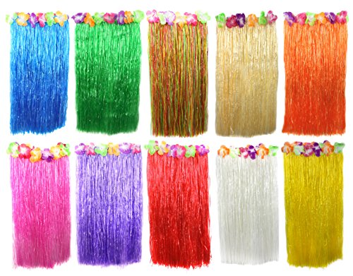 Long Hawaiian Hula Skirt 80Cm With Flowers Luau Fancy Dress Beach Party Costume - 10 Colours Available