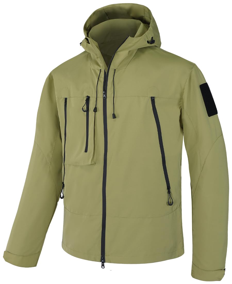 WINKEEY Veste Homme Imperméable avec Capuche Coupe-Vent Léger Manteau Pluie pour Randonné Camping Pêche