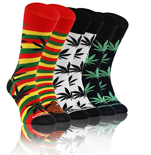 sesto senso Lustige Bunte Verrückt Socken Baumwolle Damen Herren 3 Pack Gemusterte Ungleiche Funny Socks Oddsocks Marihuana Blatt Rastaman 43-46 3 Afro