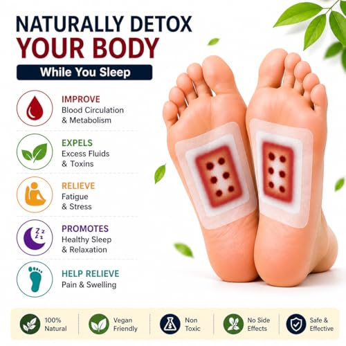 Image of Herbal Foot Detox Patches for Men & Women, Overnight Foot Pads with Ginger & Bamboo Vinegar, Natural Foot Care Patche for Nighttime Relaxation (Pack of 20)