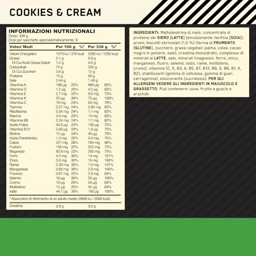 Optimum Nutrition Serious Mass Gainer Proteico In Polvere, Gusto Cookies And Cream, 2.73Kg, 8 Porzioni - 9