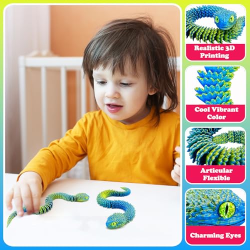 Yeefunjoy 3D Printed Snake, Articular Mobility 3D Printed Animal Fidget Toy Multi-Jointed Activity Model for Home and Office Decoration Executive Desk Bookshelf Toys Adult Kids Gifts for Stress Relief - Image 2