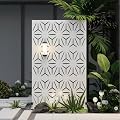 QINPTWUT 72" Metal Privacy Screen 3-Panel, Outdoor Freestanding Privacy Panel for Patio, Backyard, Balcony, Deck, Anti Tipping Kit, Weather Resistant Steel, Easy DIY Assembly, Modern Geometric, White